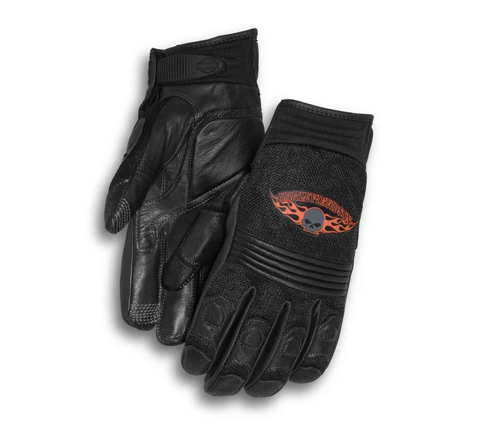 GLOVE-F/F,BURNING SKULL,W/TCHS 98252-13VM (XXS)