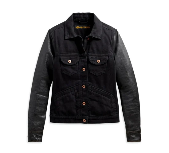 JACKET-DENIM/LEATHER,BLACK 98411-20VW