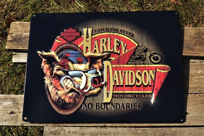 H-D NO BOUNDARIES HOG SIGN