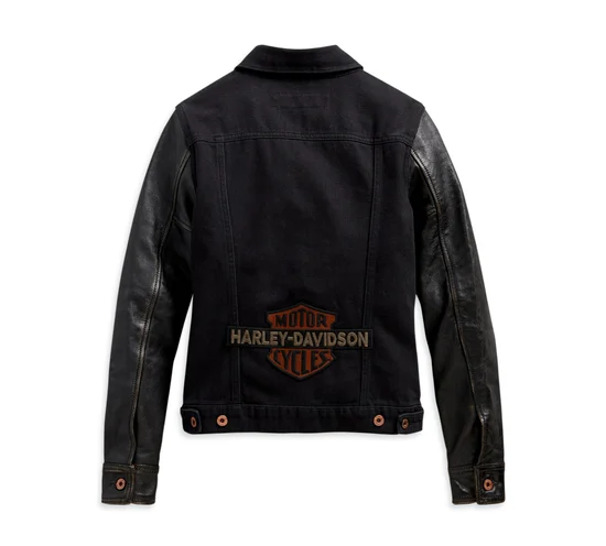 JACKET-DENIM/LEATHER,BLACK 98411-20VW