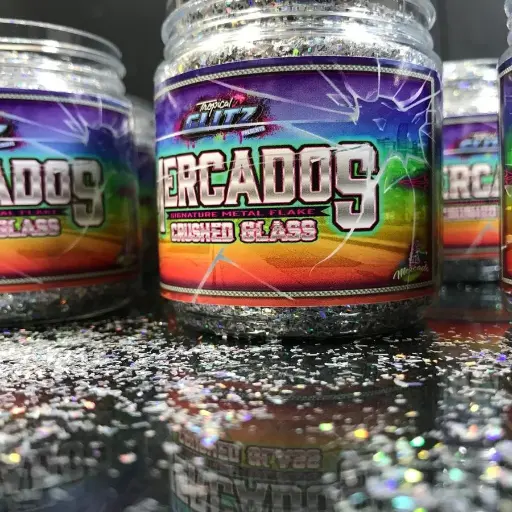 [F207 B 2.5oz Mercado's Crushed Glass Rainbow Small] Mercado's Crushed Glass Rainbow Metal Flake - Small / 2.5oz